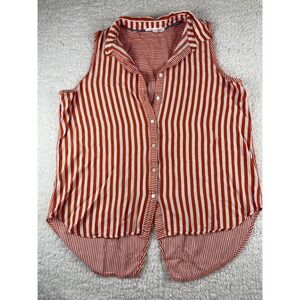 Lane + Delancey Orange White Striped Sleeveless Button Down Rayon Top XL